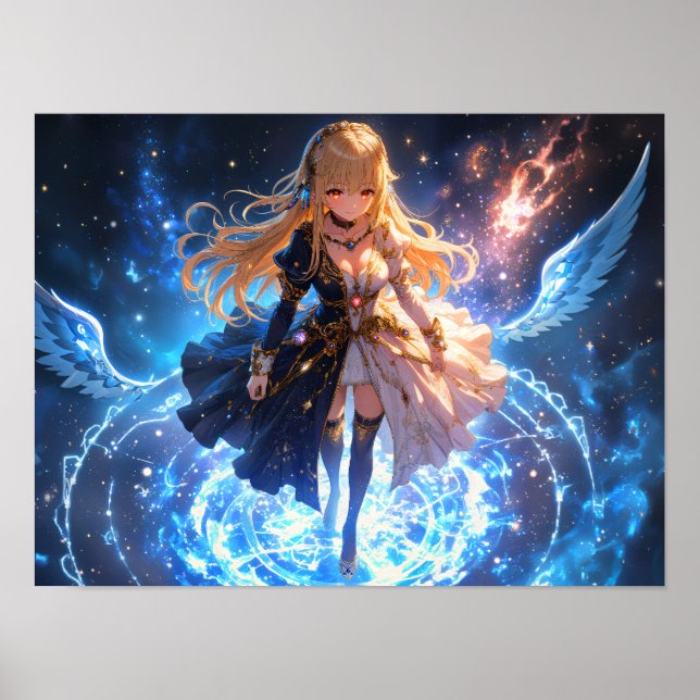 Ethereal Flame Frost Mädchen mit Feuer und Eis Flü Poster (Vorne)