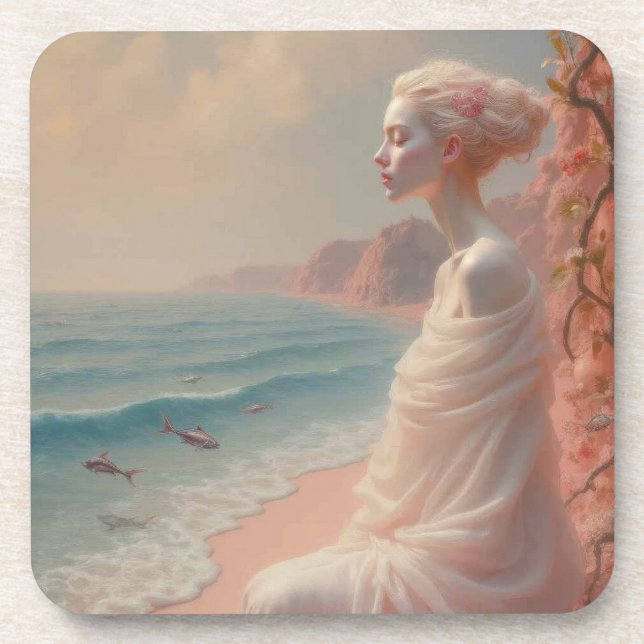 Ethereal Frau am Dreamy Beach Getränkeuntersetzer (Vorderseite)