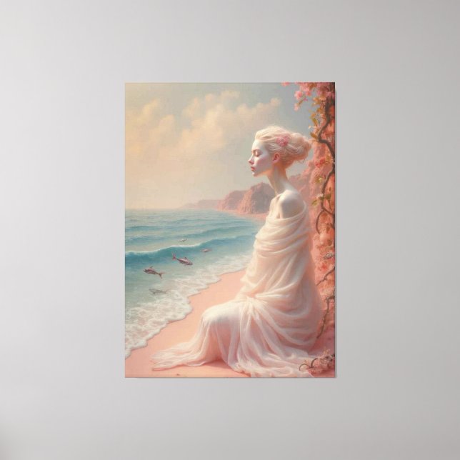 Ethereal Frau am Dreamy Beach Leinwanddruck (Vorderseite)