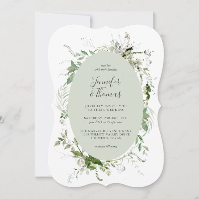 Ethereal Garden Grüne Botanische Hochzeit Einladung (Vorderseite)