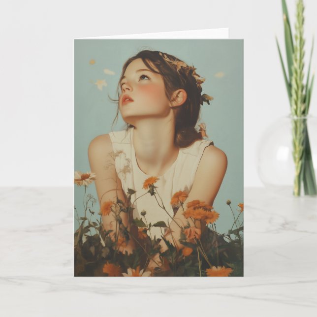 Ethereal Girl in Wildblumen Einladung (Vorderseite)
