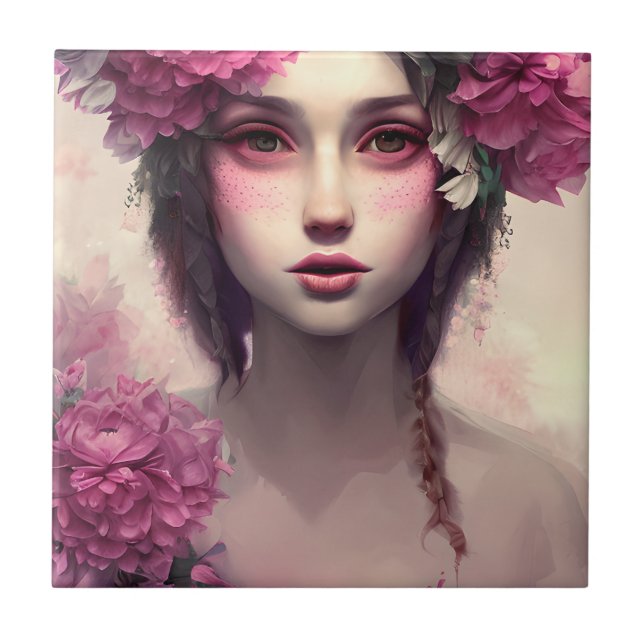 Ethereal Girl mit rosa Freckles Fliese (Vorderseite)
