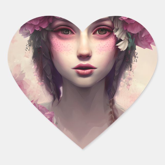 Ethereal Girl mit rosa Freckles Herz-Aufkleber (Vorderseite)