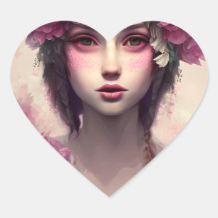 Ethereal Girl mit rosa Freckles Herz-Aufkleber