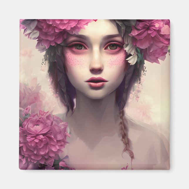 Ethereal Girl mit rosa Freckles Magnet (Vorne)