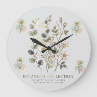 Ethereal Gold & Sage Botanical Collection Große Wanduhr
