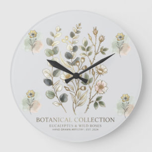 Ethereal Gold & Sage Botanische Kollektion Große Wanduhr