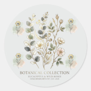 Ethereal Gold & Sage Botanische Kollektion Runder Aufkleber