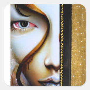 Ethereal Gold und Schwarz Quadratischer Aufkleber