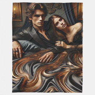 Ethereal Gothic Embrace - Luxuriöse Schwarz & Gold Fleecedecke