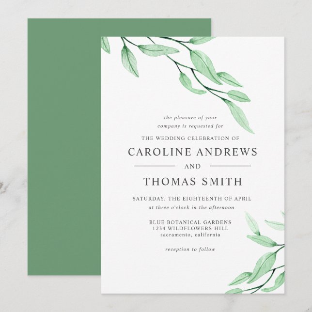 Ethereal Green | Hochzeit von eleganten botanische Einladung (Vorne/Hinten)