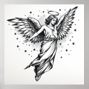 Ethereal Guardian: Angel Charcoal Art Poster