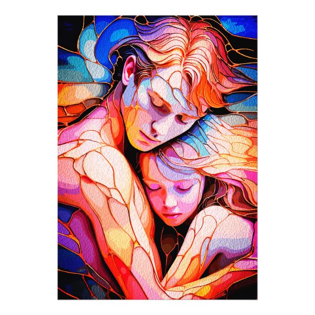 Ethereal Guardian Embrace - Fantasy Stected Glass Fotodruck (Vorne)