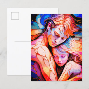 Ethereal Guardian Embrace - Fantasy Stected Glass Postkarte