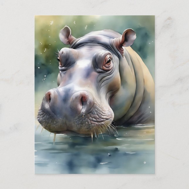 Ethereal Hippo Watercolor Postkarte (Vorderseite)