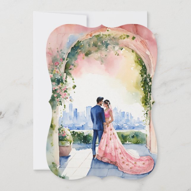 Ethereal Indian Wedding" Aquarell Flat Card (Vorderseite)