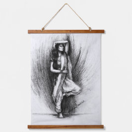 Ethereal Karkohlemalerei Wandteppich Mit Holzrahmen