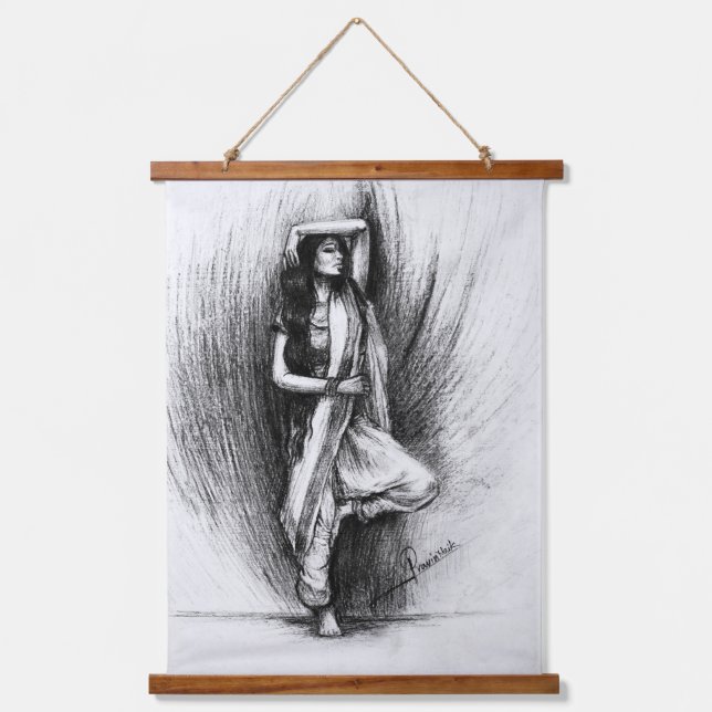 Ethereal Karkohlemalerei Wandteppich Mit Holzrahmen (Vorderseite)