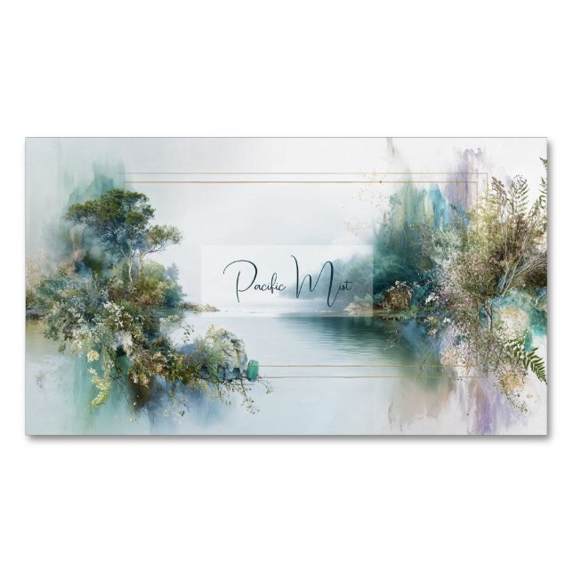 Ethereal Lake Landscape Botanical Gold Frame Magnetische Visitenkarte (Vorderseite)