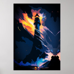 Ethereal Leuchtturm - Dramatisches Meer Poster