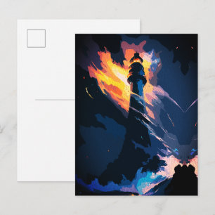 Ethereal Leuchtturm - Dramatisches Meer Postkarte
