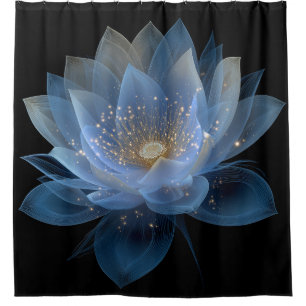 Ethereal Lotus Blume - Blaues Schwarzes Weiß Duschvorhang
