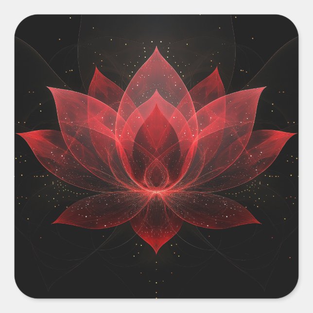 Ethereal Lotus Blume - Crimson Red Black Floral Quadratischer Aufkleber (Vorderseite)
