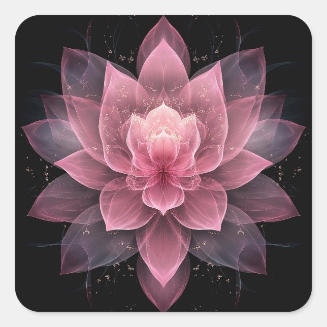 Ethereal Lotus Blume - Hellrosa Schwarze Flora Quadratischer Aufkleber (Vorderseite)