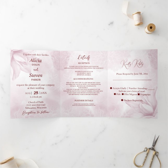 Ethereal Magnolia, Hochzeit Dreifach Gefaltete Einladung (Innenseite)