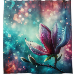 "Ethereal Magnolia: Regentrops on Petals" Duschvorhang