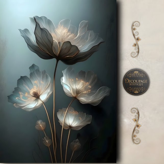 Ethereal Midnight Bloom Dekoupage Seidenpapier (Ethereal Midnight Bloom Decoupage Tissue Paper)
