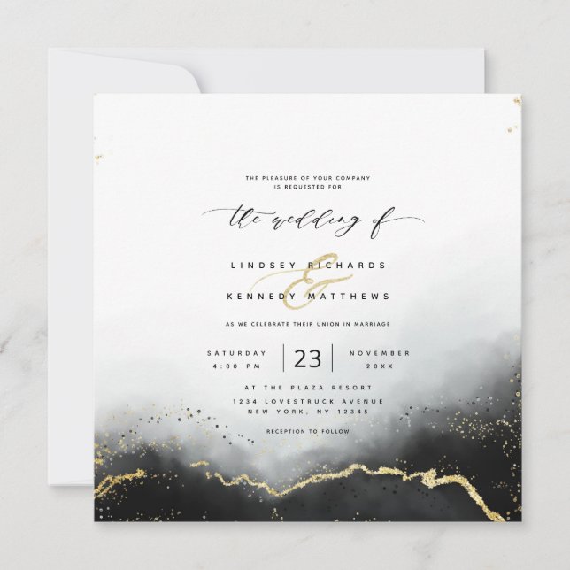 Ethereal Mist Ombre Black Luxury Square Hochzeit Einladung (Vorderseite)