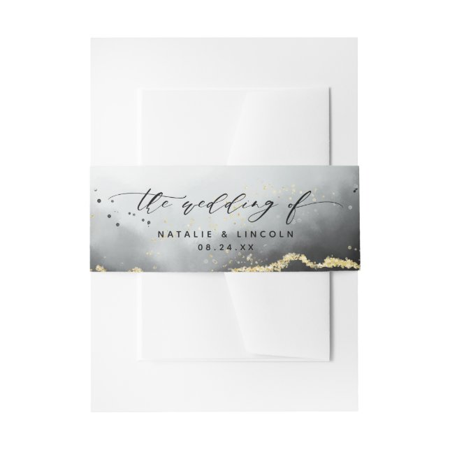 Ethereal Mist Ombre Black Moody Wedding Monogram Einladungsbanderole (Vorderseite Beispiel)