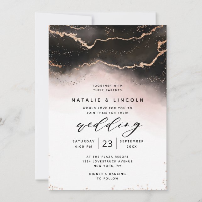 Ethereal Mist Ombre Blush Wasserfarbe Moody Weddin Einladung (Vorderseite)