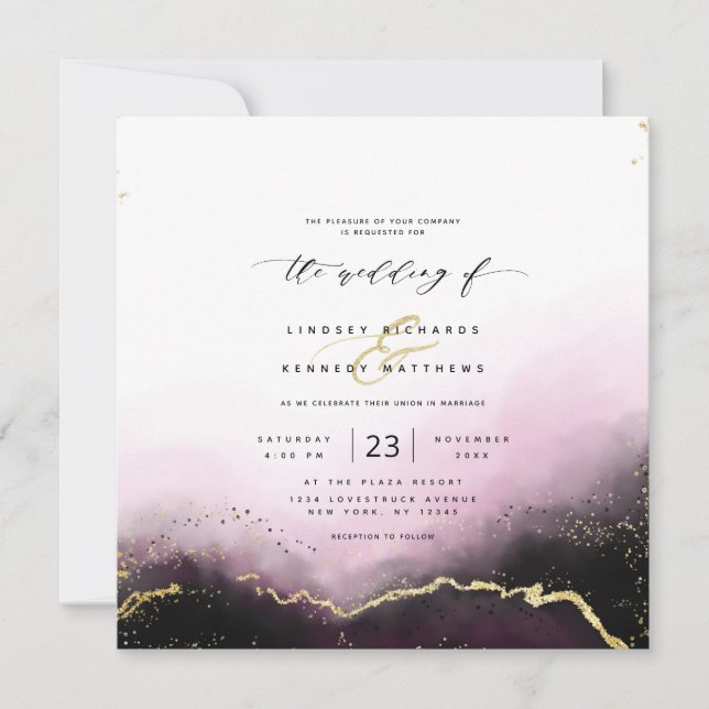 Ethereal Mist Ombre Burgundy Luxury Square Wedding Einladung (Vorderseite)