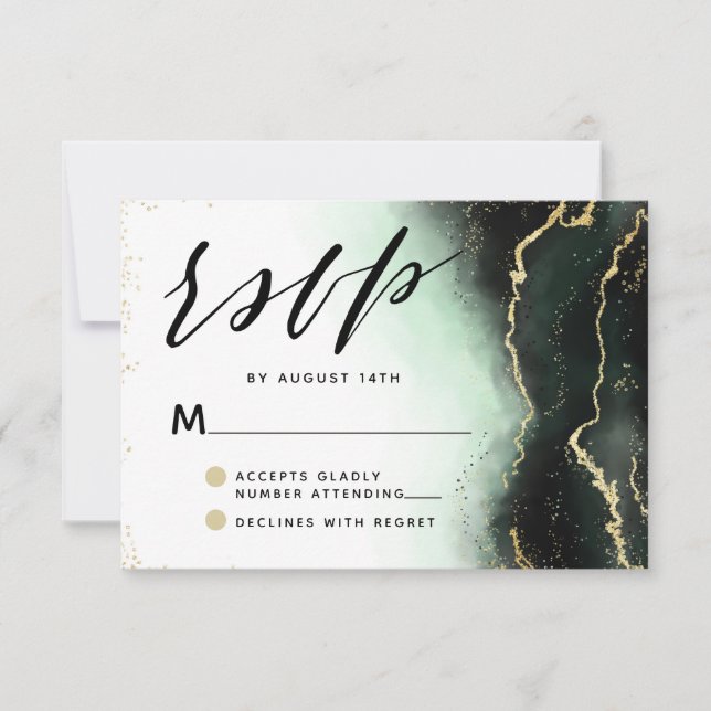 Ethereal Mist Ombre Emerald Green Moody Wedding RSVP Karte (Vorderseite)