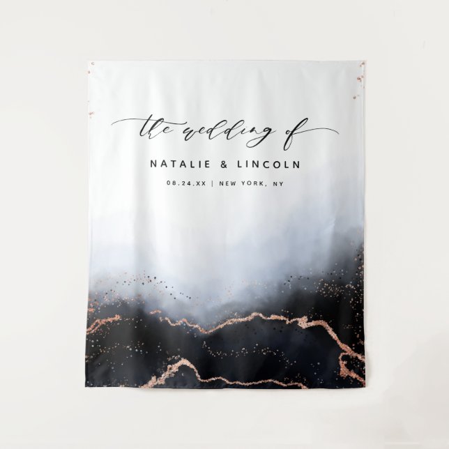 Ethereal Mist Ombre Navy Blue Foto Stand Hintergru Wandteppich (Vorderseite)