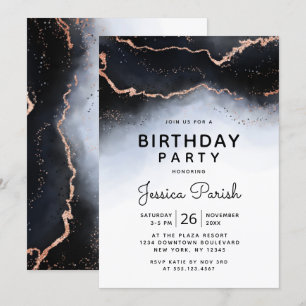 Ethereal Mist Ombre Navy Blue Moody Birthday Party Einladung