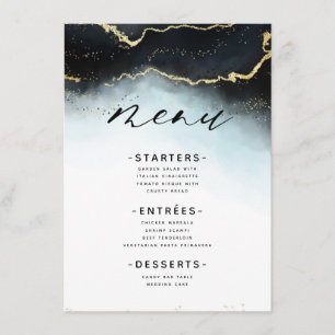 Ethereal Mist Ombre Navy Blue Moody Gilded Dinner Menükarte