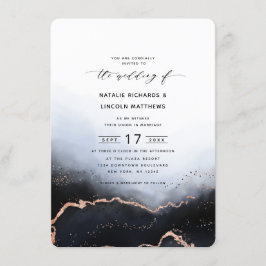 Ethereal Mist Ombre Navy Blue Trendy Wedding Einladung
