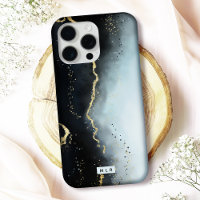 Ethereal Mist Ombre Navy Blue Watercolor Monogram