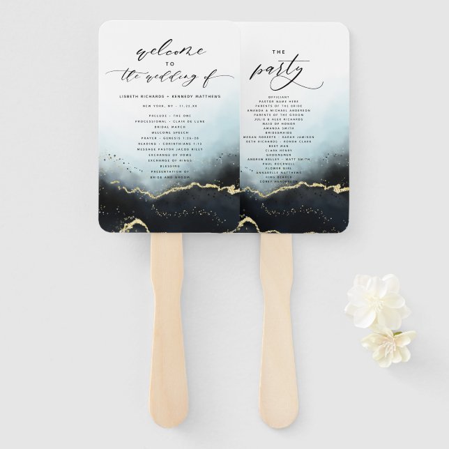 Ethereal Mist Ombre Navy Hochzeitsfeier Programm Fächer (Vorne und Hinten)