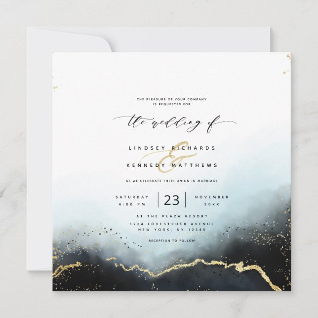 Ethereal Mist Ombre Navy Luxury Square Hochzeit Einladung (Vorderseite)