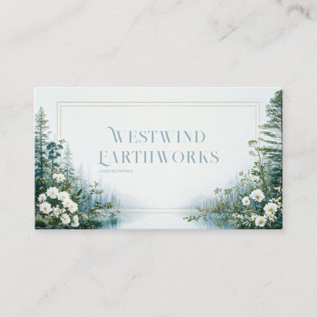 Ethereal Misty Forest Lake White Floral Gold Frame Visitenkarte (Vorderseite)