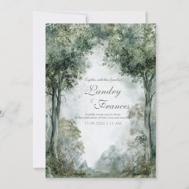 Ethereal Misty Forest Vintag Painting Wedding Einladung (Vorderseite)