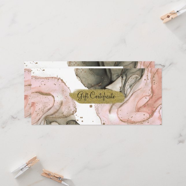 Ethereal Moody Pink Black Gold Geschenkgutschein Einladung (Vorderseite/Rückseite Beispiel)