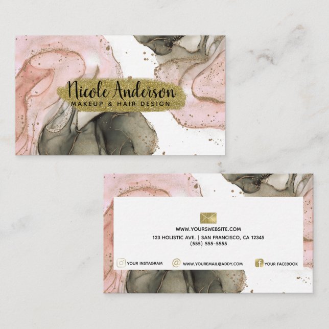 Ethereal Moody Pink Black Gold Inky Fantasy Glam Visitenkarte (Vorne/Hinten)