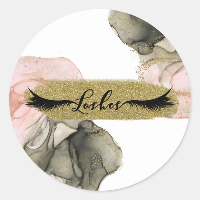 Ethereal Moody Pink Black Gold Inky Fantasy Lashes Runder Aufkleber (Vorderseite)