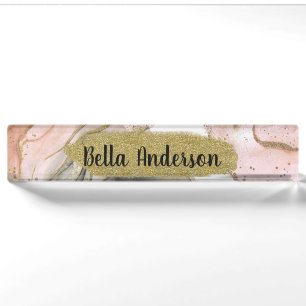Ethereal Moody Pink Black Gold Inky Glam Desk Name Namensplakette