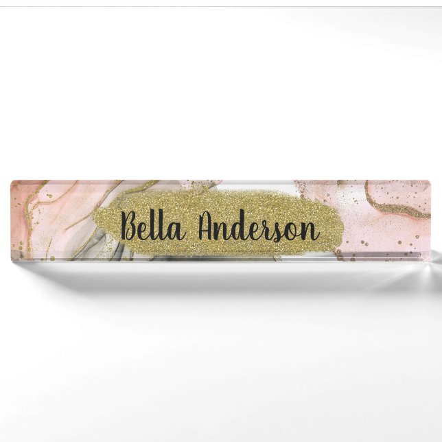 Ethereal Moody Pink Black Gold Inky Glam Desk Name Namensplakette (Vorderseite)